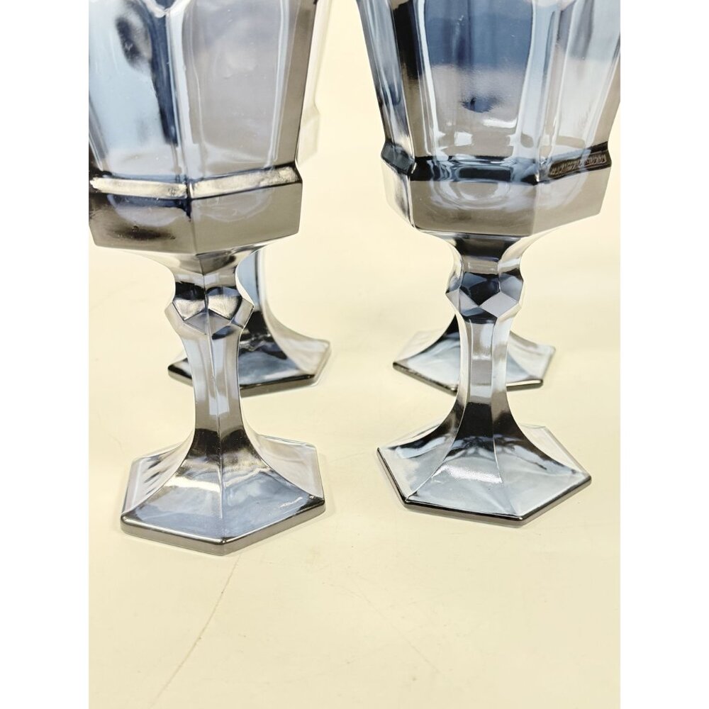 Water Glass Goblet Drinking Set 4 Stemmed Footed Vintage Fostoria Virginia Dark - Picture 10 of 14